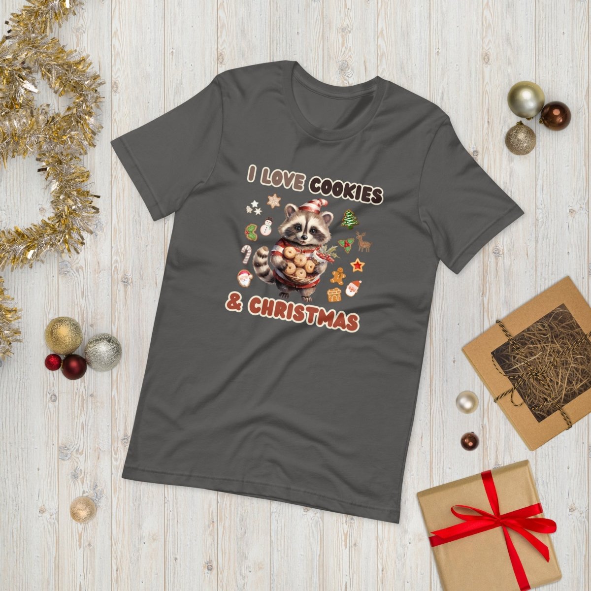 I love Christmas Cookies T-Shirt - High Quality Funny Unisex T-Shirt, Holiday Shirt, Christmas Vacation Tee, Cute Raccoon Tee - Everything Pixel