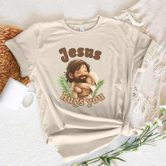 Jesus Hugs You - Cartoon Lamb T-Shirt - Everything Pixel