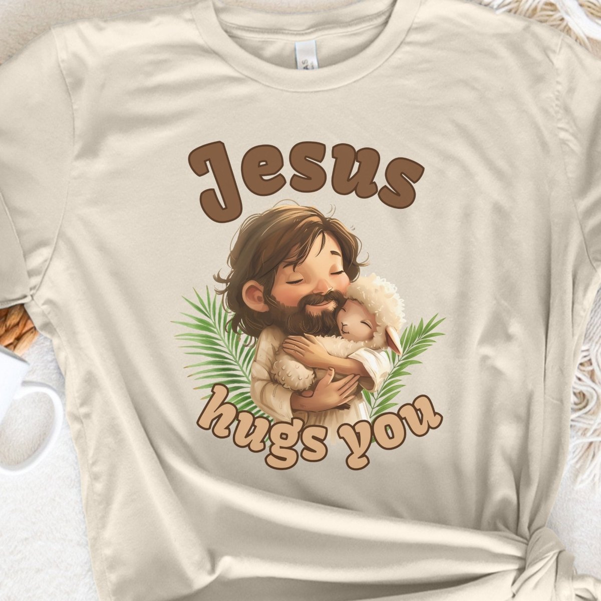 Jesus Hugs You - Cartoon Lamb T-Shirt - Everything Pixel