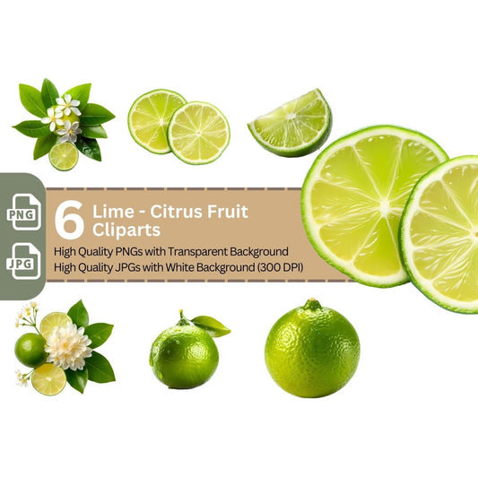 Lime Citrus Fruit Clipart 6+6 High Quality PNGs Bundle - Everything Pixel