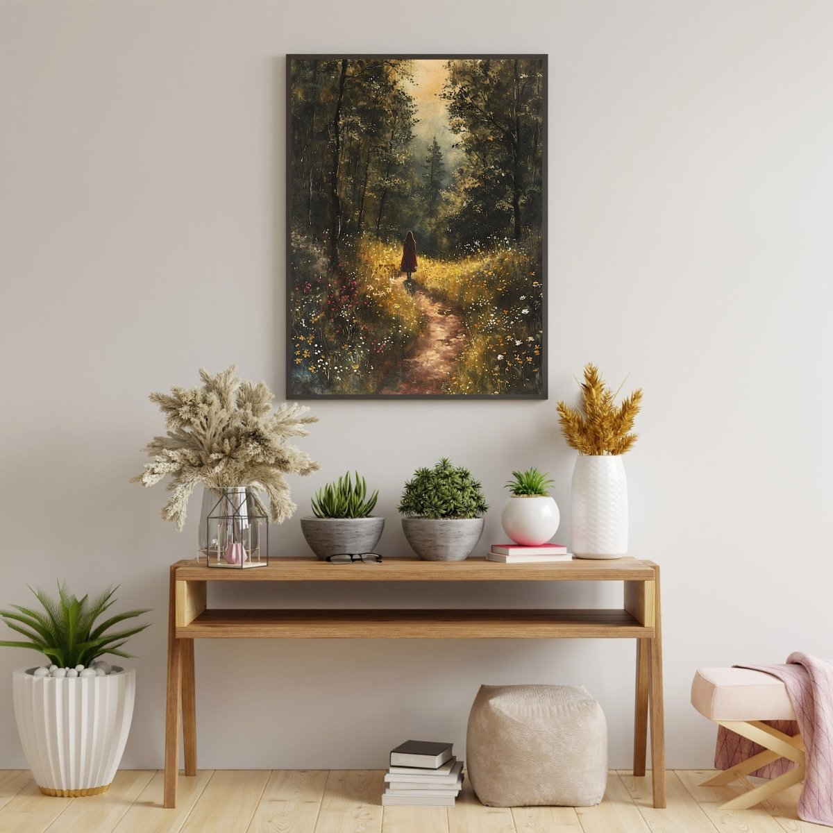 Little Red Riding Hood in Spring Woodland - Vintage Wall Art Print - Everything Pixel