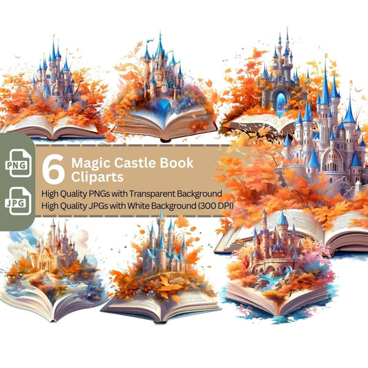 Magic Castle Story Book 6+6 PNG Clip Art Bundle Fantasy - Everything Pixel