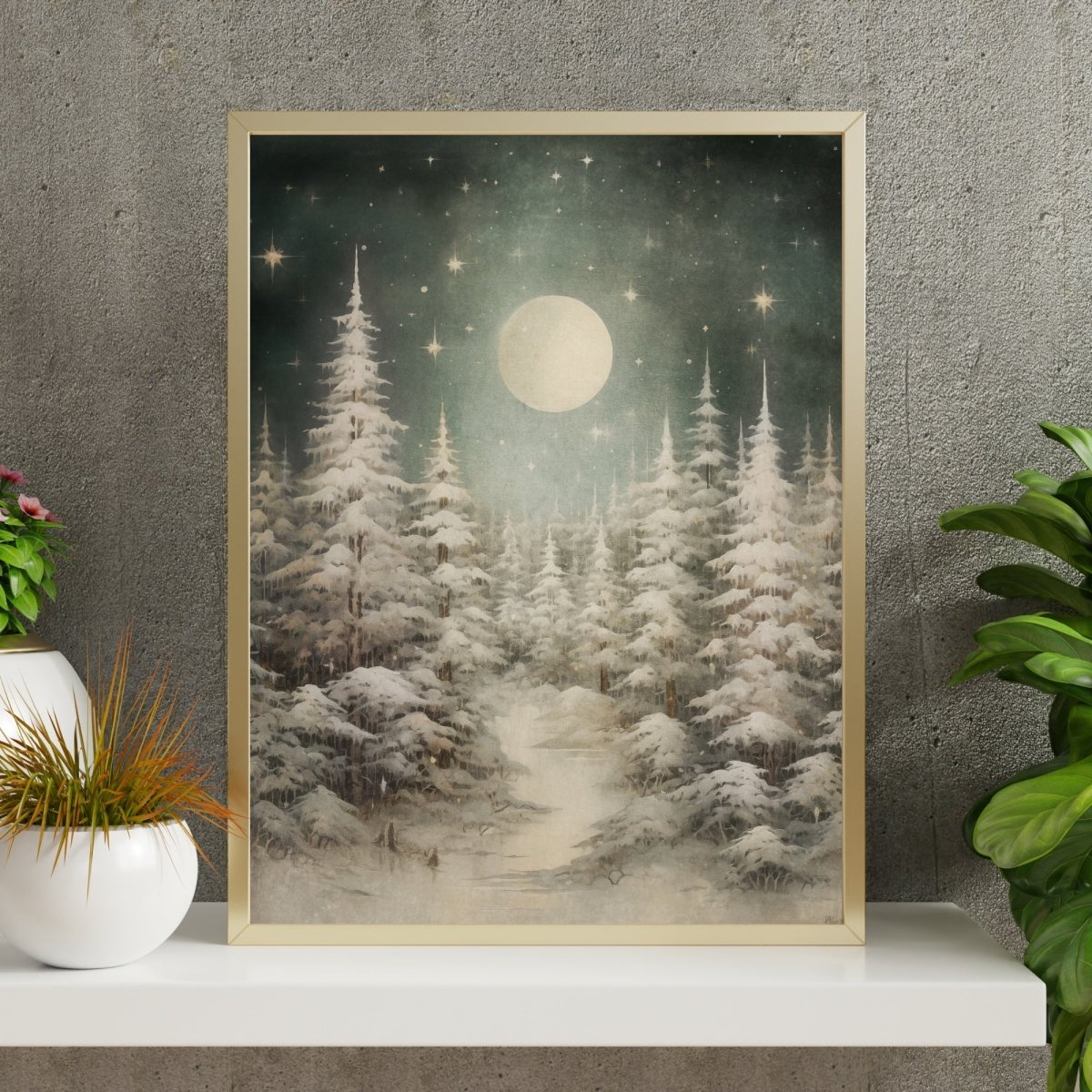 Magical Winter Night Wall Art Vintage Winter Woodland Artwork Enchanting Christmas Night Print Swedish Winter Wonderland Paper Poster Print - Everything Pixel