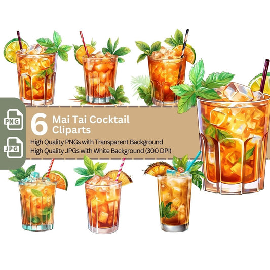 Mai Tai Cocktail 6+6 PNG Clip Art Bundle Classic Summer Cocktail - Everything Pixel