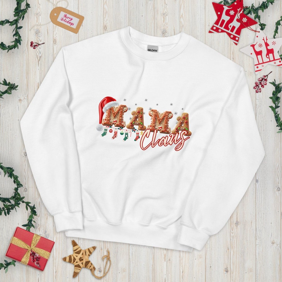 Mama Claus Christmas Pullover - High Quality Funny Unisex Sweater, Gingerbread Letters Shirt Sweatshirt, Christmas Vacation Pullover - Everything Pixel