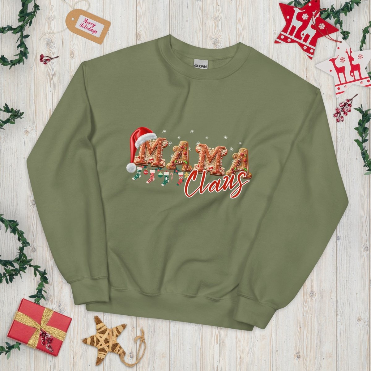 Mama Claus Christmas Pullover - High Quality Funny Unisex Sweater, Gingerbread Letters Shirt Sweatshirt, Christmas Vacation Pullover - Everything Pixel