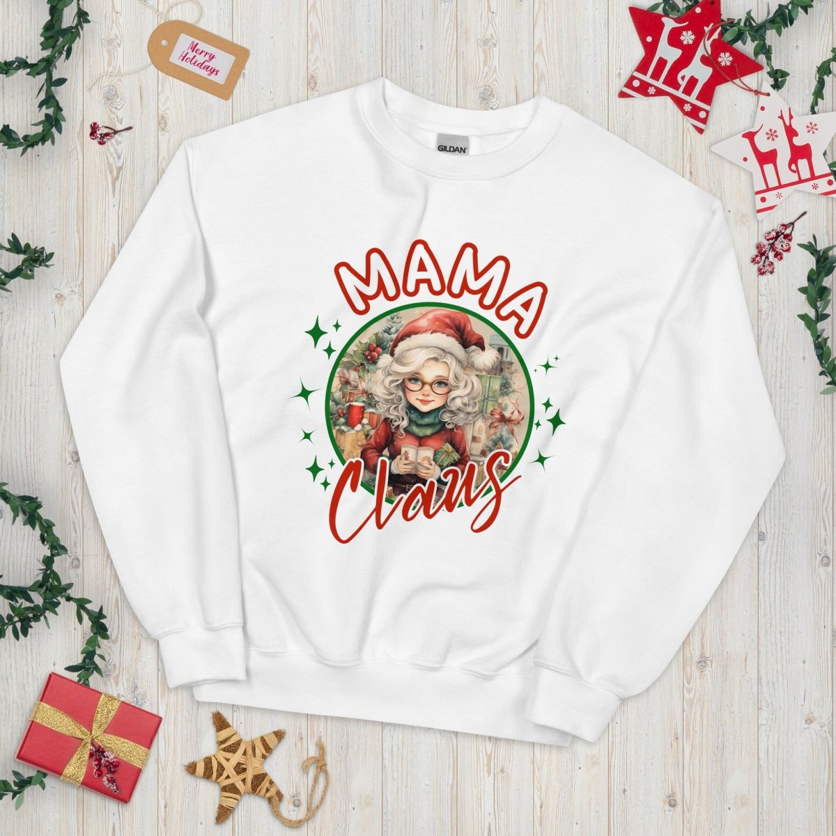 Mama Claus Christmas Pullover - High Quality Funny Unisex Sweater, Santa Mama Holiday Design, Christmas Vacation Pullover, Family Pullover - Everything Pixel