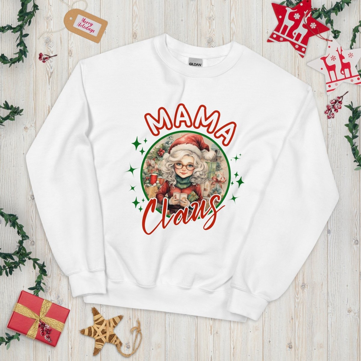 Mama Claus Christmas Pullover - High Quality Funny Unisex Sweater, Santa Mama Holiday Design, Christmas Vacation Pullover, Family Pullover - Everything Pixel