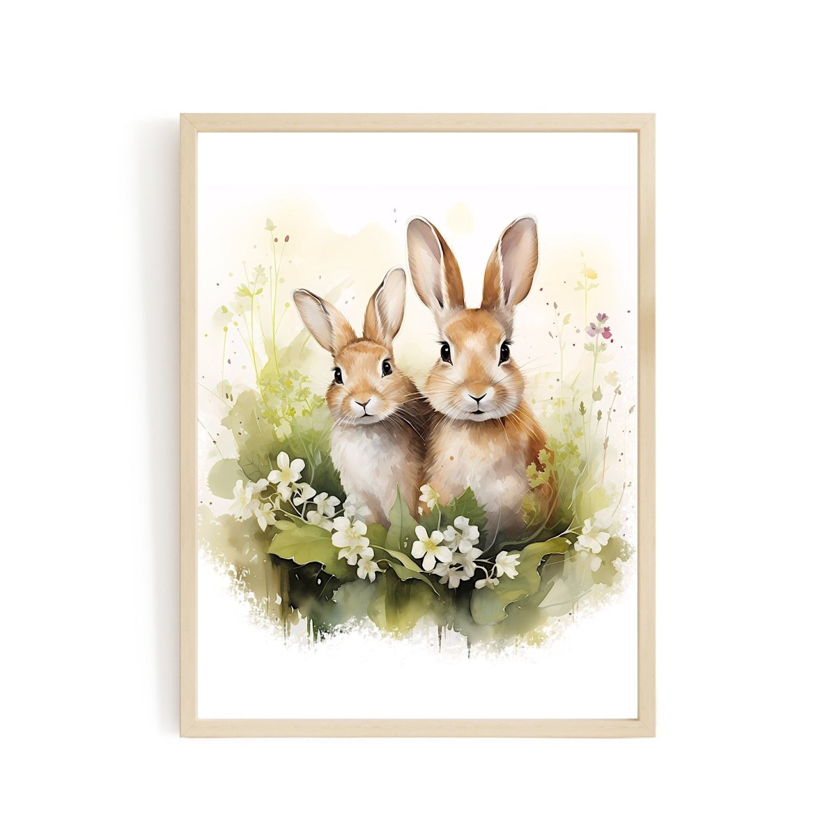 Meadow Bunnies - Watercolor Nursery Wall Art Print - Everything Pixel