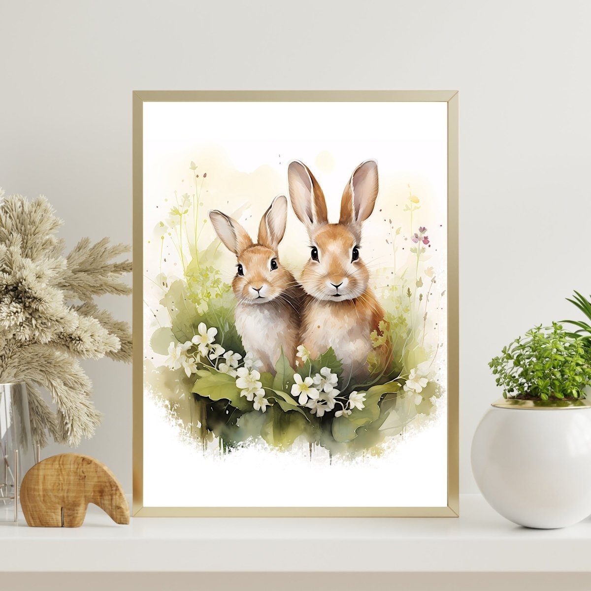 Meadow Bunnies - Watercolor Nursery Wall Art Print - Everything Pixel