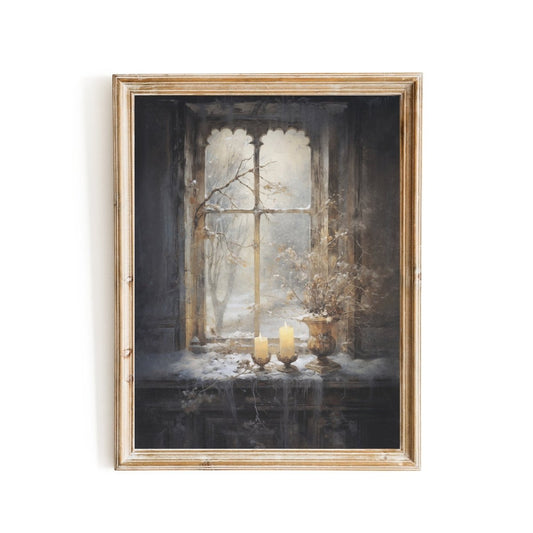 Melancholic Winter Wall Art Vintage Winter Still Life Artwork Abandoned House Christmas Snowy Old House Romantic Winter Scene Paper Poster Print - Everything Pixel