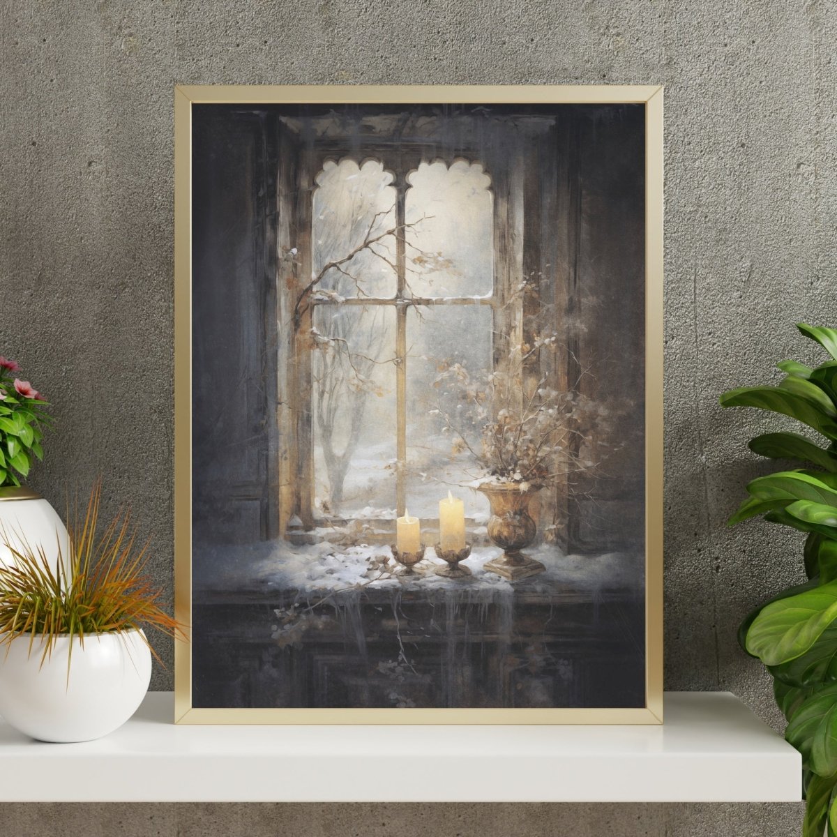 Melancholic Winter Wall Art Vintage Winter Still Life Artwork Abandoned House Christmas Snowy Old House Romantic Winter Scene Paper Poster Print - Everything Pixel