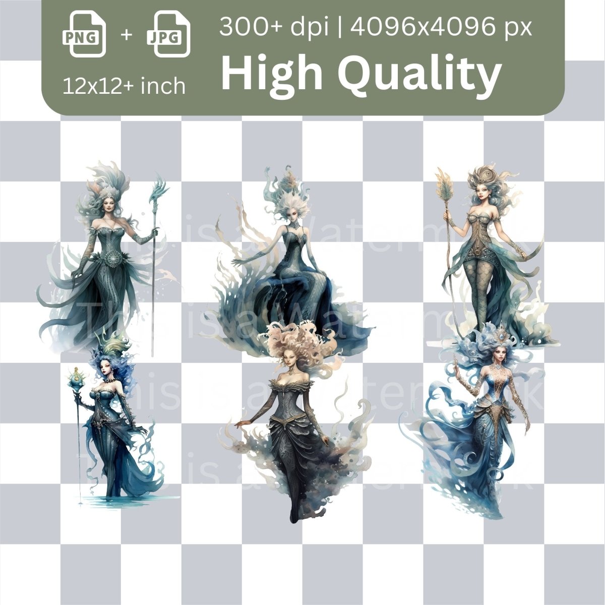 Mermaid + Siren Megabundle 54+54 High Quality PNGs Book Clipart Fairytale Art Card Making Clip Art Paper Craft Children Book Graphics - Everything Pixel