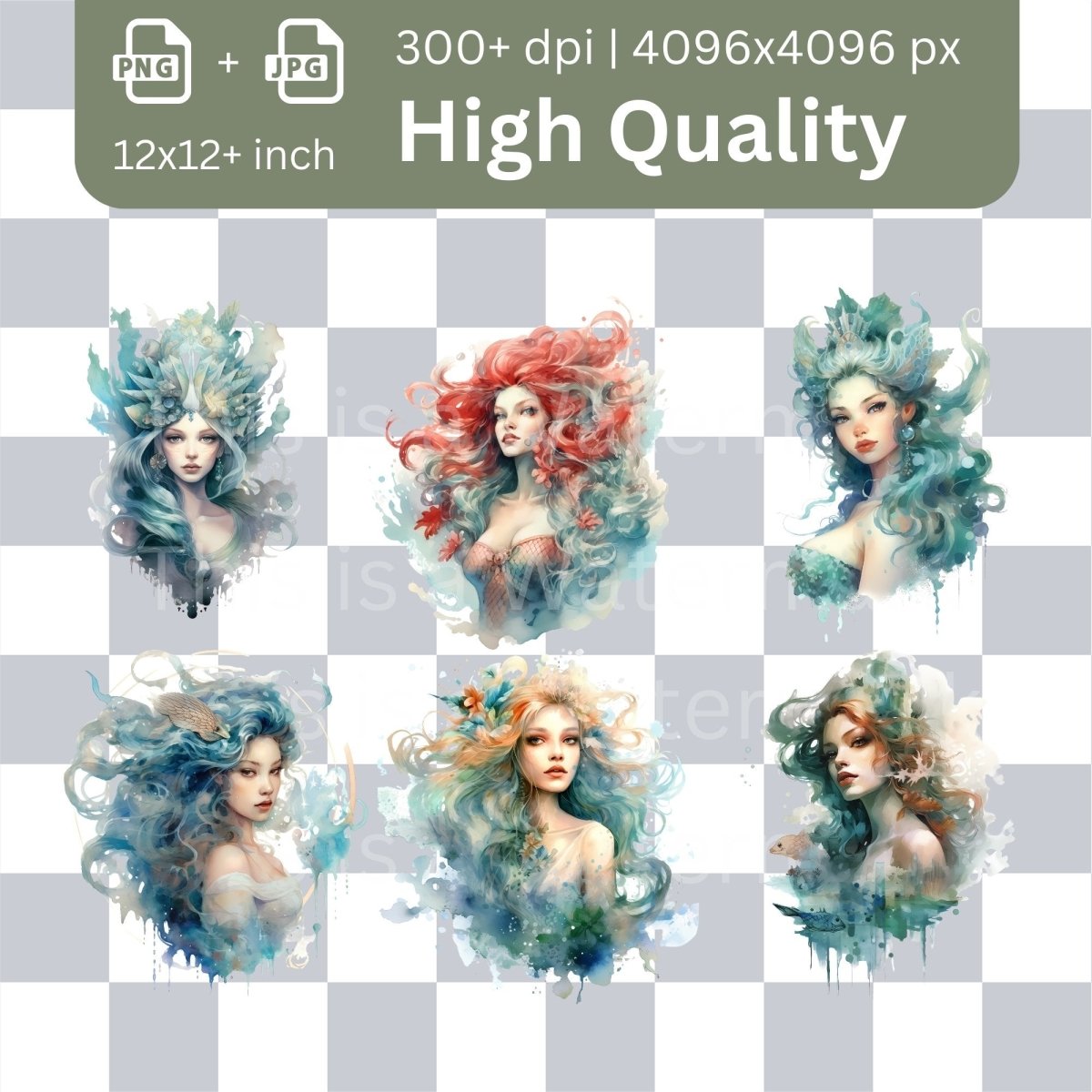 Mermaid + Siren Megabundle 54+54 High Quality PNGs Book Clipart Fairytale Art Card Making Clip Art Paper Craft Children Book Graphics - Everything Pixel