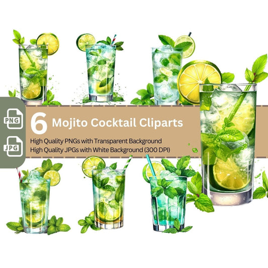 Mojito Cocktail 6x PNG Clip Art Bundle Classic Summer Cocktail - Everything Pixel