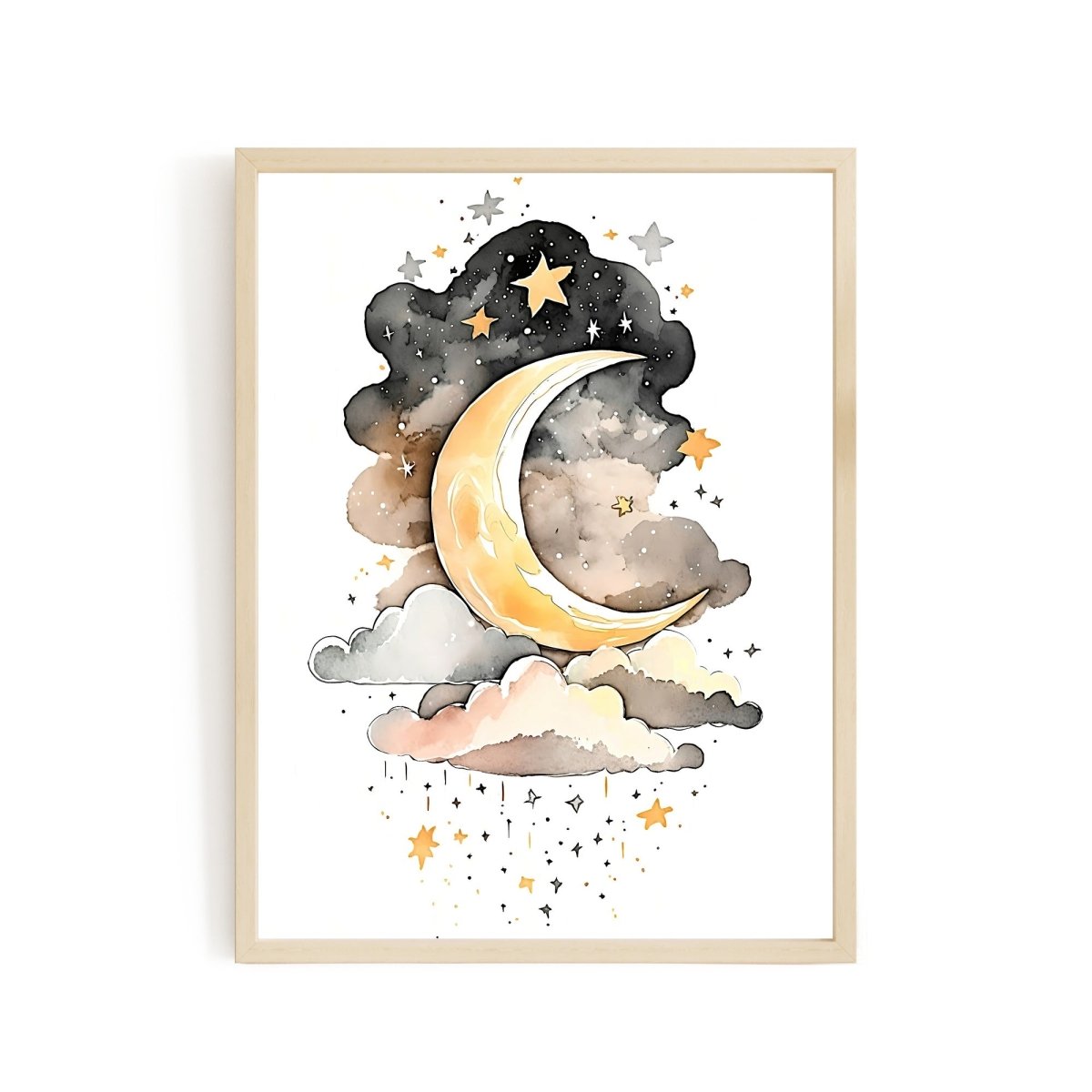 Moon, stars and clouds wall art nursery dreamy moon clouds stars printing - Everything Pixel