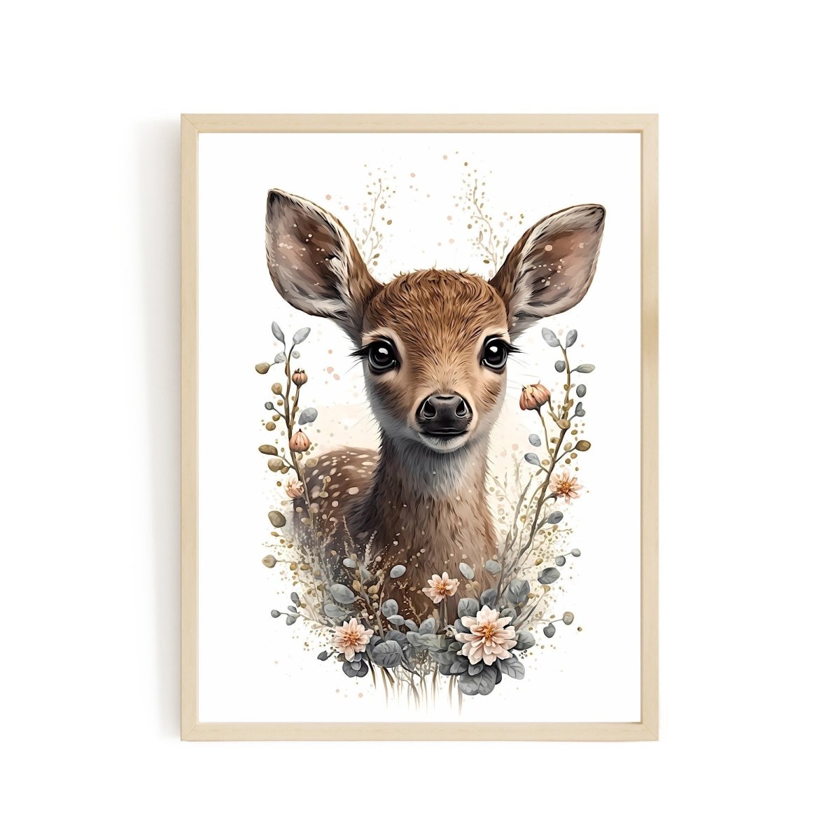 Nursery decor baby deer with flowers animal wall art - gender neutral - Everything Pixel