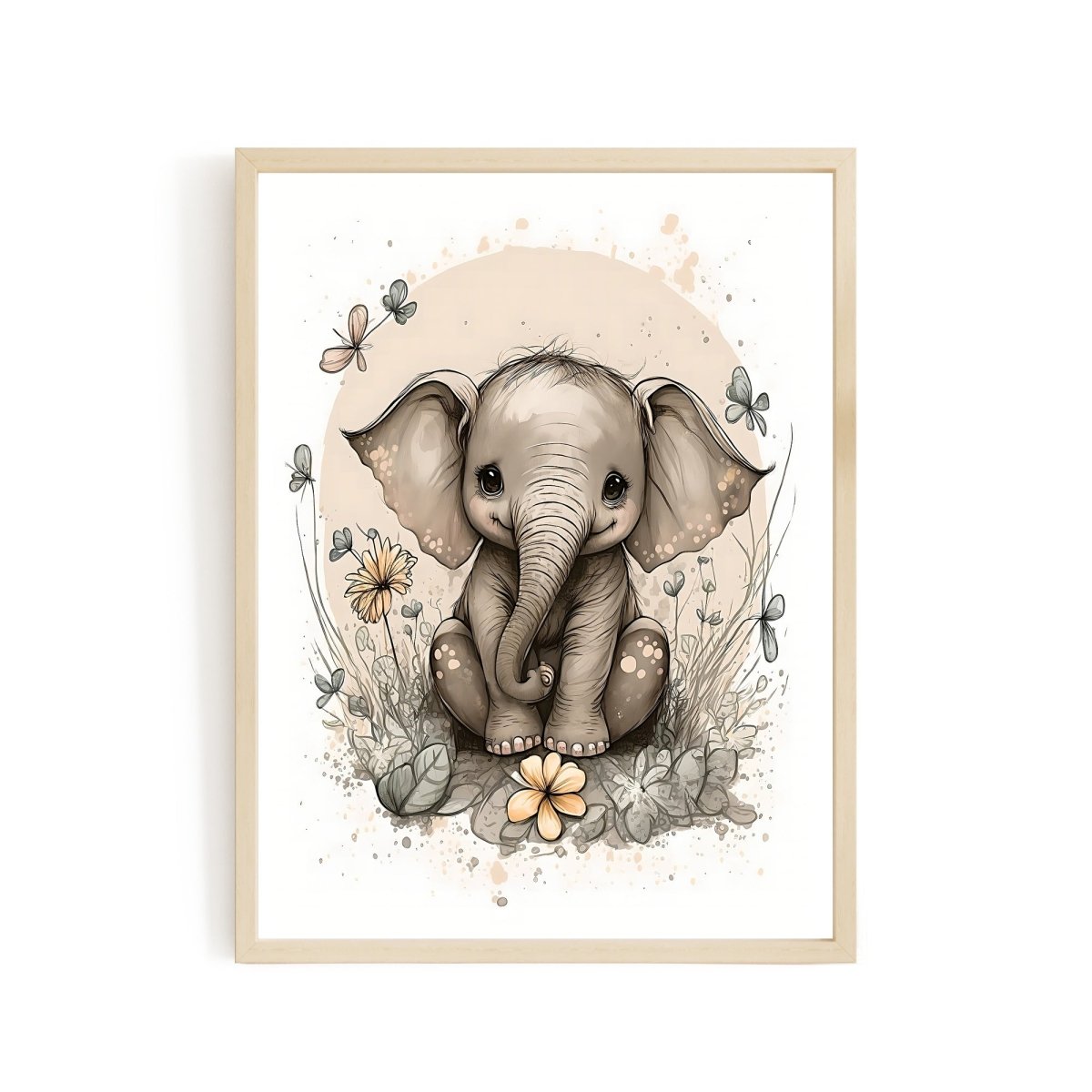 Nursery decor baby elephant animal wall art - gender neutral - Everything Pixel