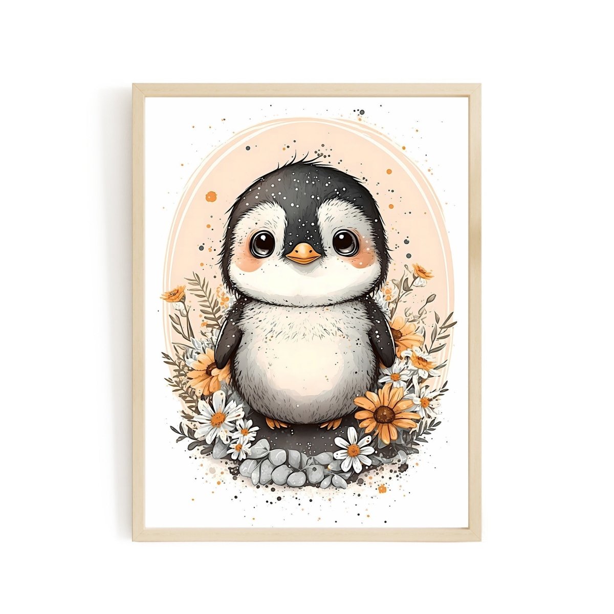 Nursery decor baby penguin with flowers animal wall art - gender neutral - Everything Pixel