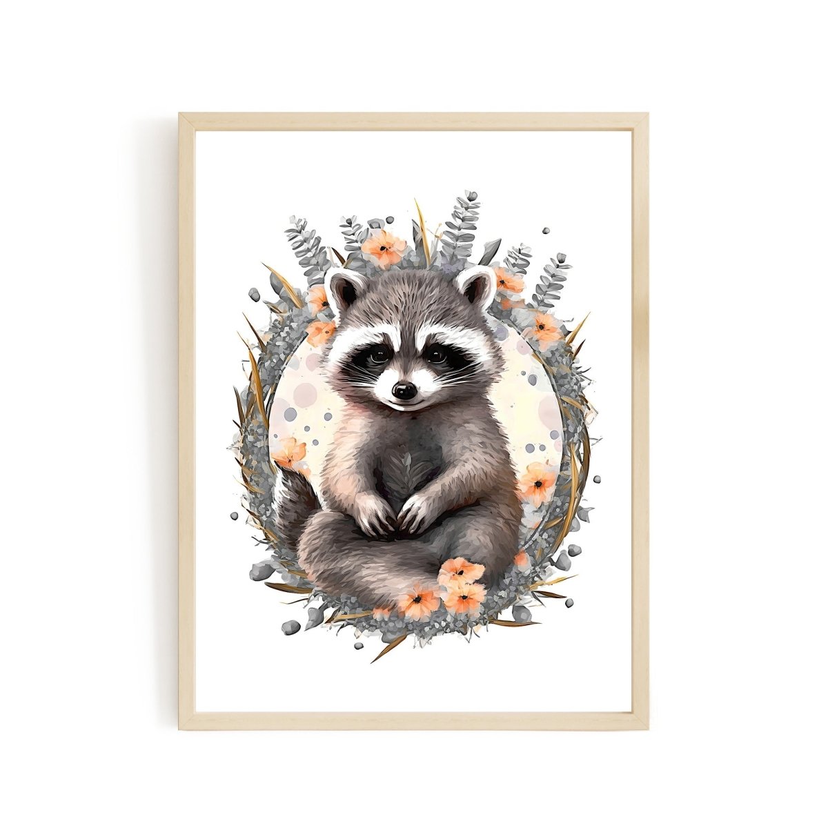 Nursery decor baby racoon animal wall art - gender neutral - Everything Pixel