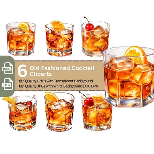 Old Fashioned Cocktail 6x PNG Clip Art Bundle Classic Summer Cocktail - Everything Pixel