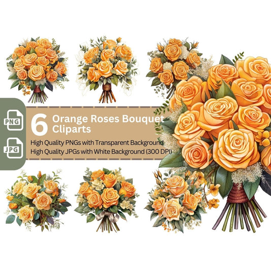 Orange Rose Bouquet 6+6 PNG Bundle for Sublimation Clipart - Everything Pixel
