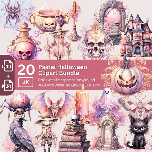 Pastel Halloween Cliparts 20+20 PNG/JPG Bundle Halloween Graphic - Everything Pixel