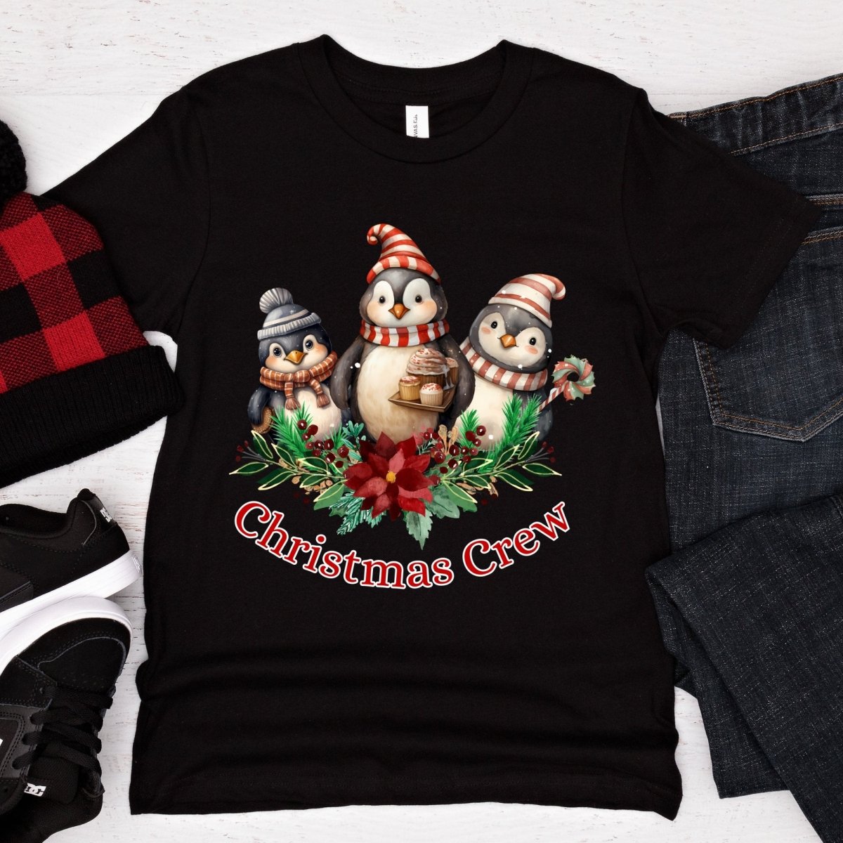 Penguin Christmas Crew T-Shirt - High Quality Festive Family Teenager T-Shirt, Family Reunion Tee, Holiday Shirt, Youth Christmas Tee - Everything Pixel