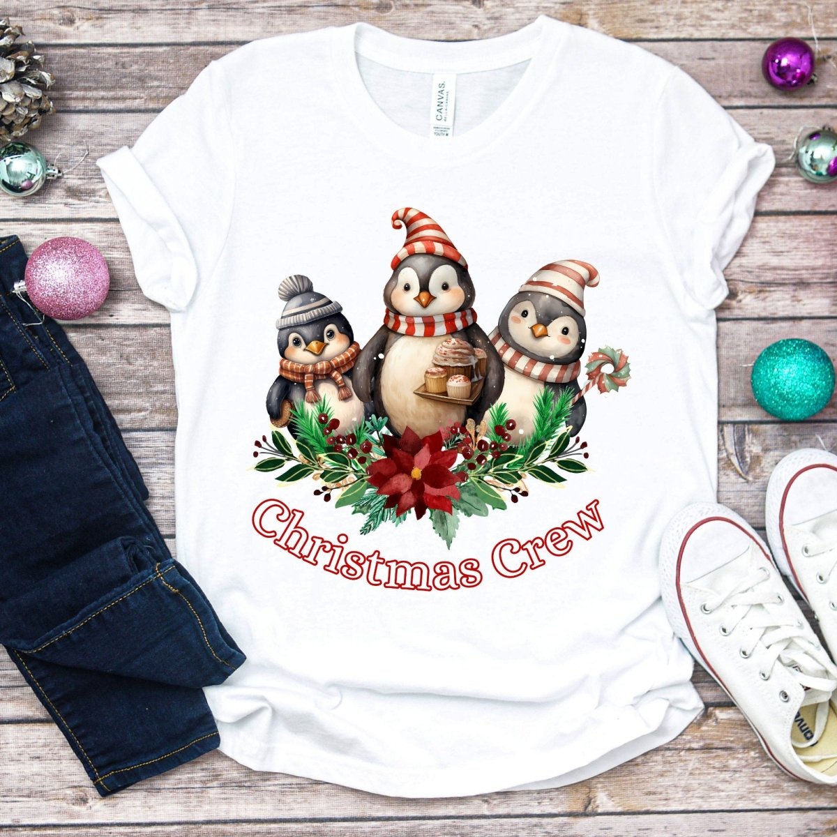 Penguin Christmas Crew T-Shirt - High Quality Festive Family Teenager T-Shirt, Family Reunion Tee, Holiday Shirt, Youth Christmas Tee - Everything Pixel