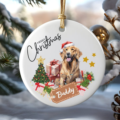 Personalised Dog Ornament - Custom Round Ceramic Pet Ornament, First Christmas with Dog, Memory Tree Decoration, Dog Lover Gift - Everything Pixel