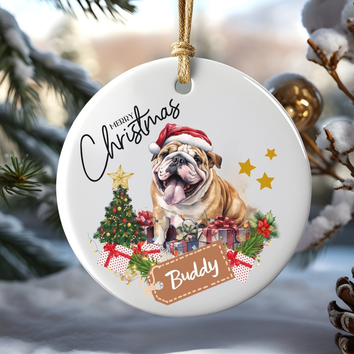 Personalised Dog Ornament - Custom Round Ceramic Pet Ornament, First Christmas with Dog, Memory Tree Decoration, Dog Lover Gift - Everything Pixel