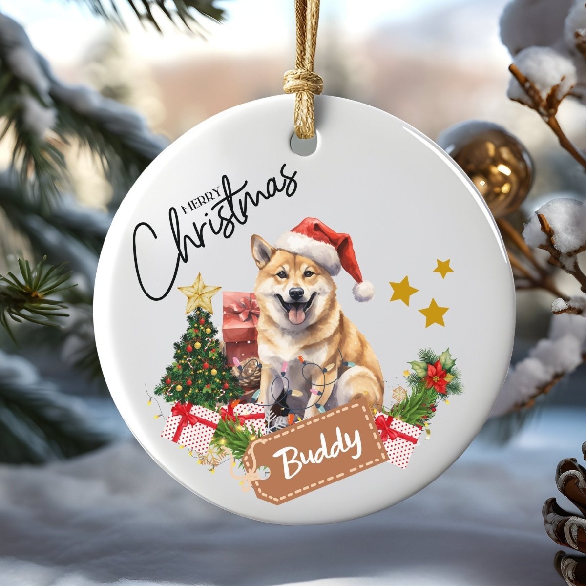 Personalised Dog Ornament - Custom Round Ceramic Pet Ornament, First Christmas with Dog, Memory Tree Decoration, Dog Lover Gift - Everything Pixel