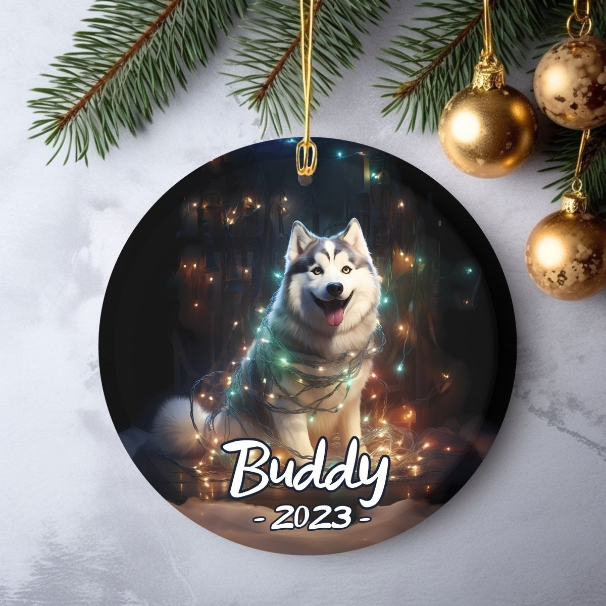 Personalised Dog Ornament - Custom Round Ceramic Pet Ornament, First Christmas with Dog, Memory Tree Decoration, Dog Lover Gift - Everything Pixel