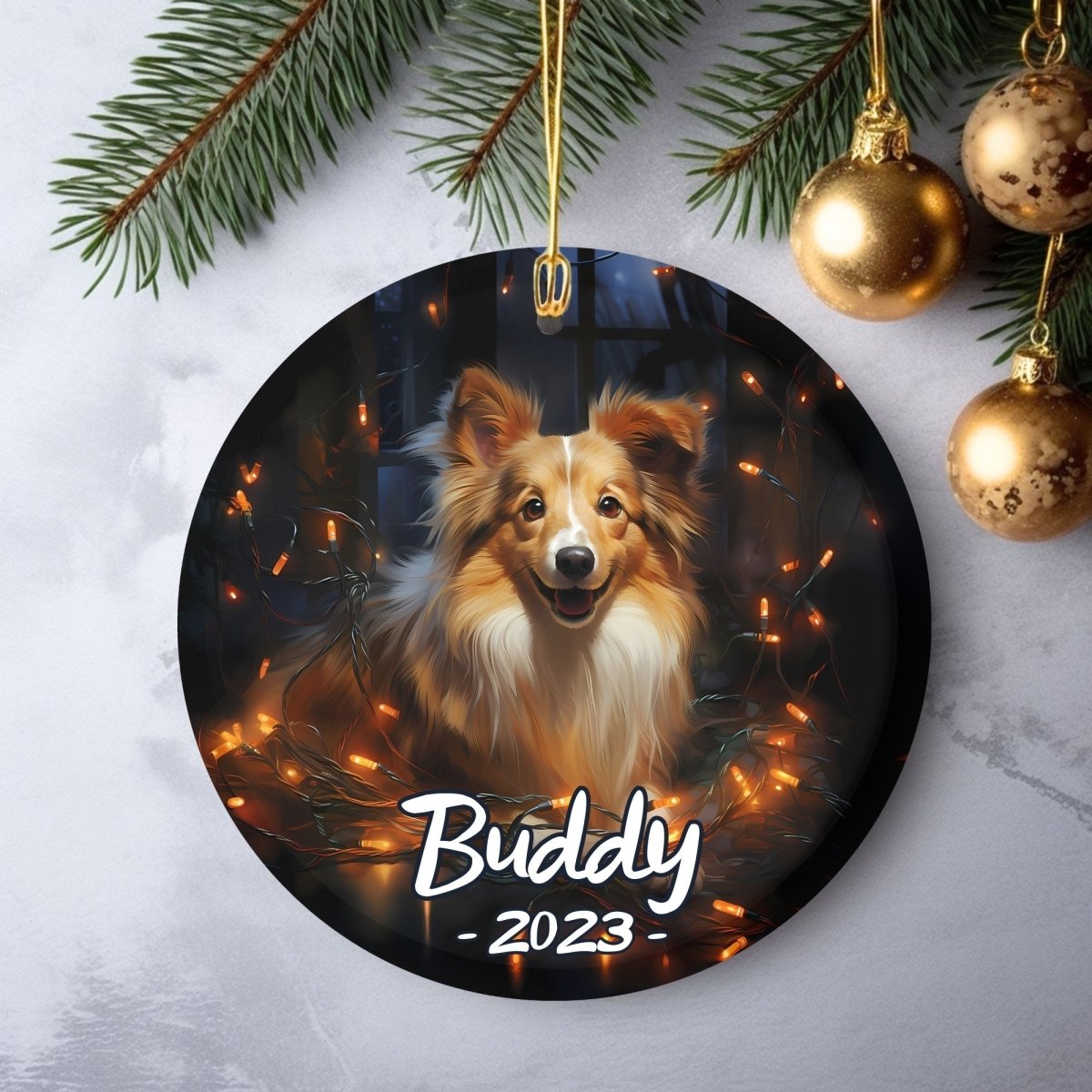 Personalised Dog Ornament - Custom Round Ceramic Pet Ornament, First Christmas with Dog, Memory Tree Decoration, Dog Lover Gift - Everything Pixel