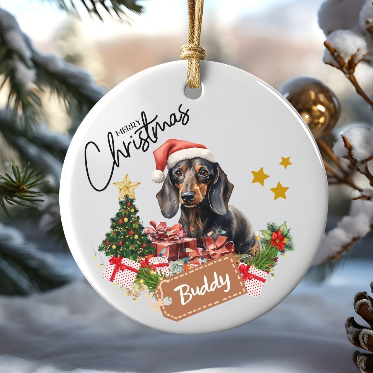 Personalised Dog Ornament - Custom Round Ceramic Pet Ornament, First Christmas with Dog, Memory Tree Decoration, Dog Lover Gift - Everything Pixel