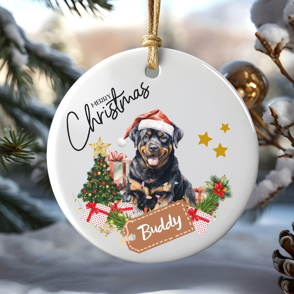 Personalised Dog Ornament - Custom Round Ceramic Pet Ornament, First Christmas with Dog, Memory Tree Decoration, Dog Lover Gift - Everything Pixel