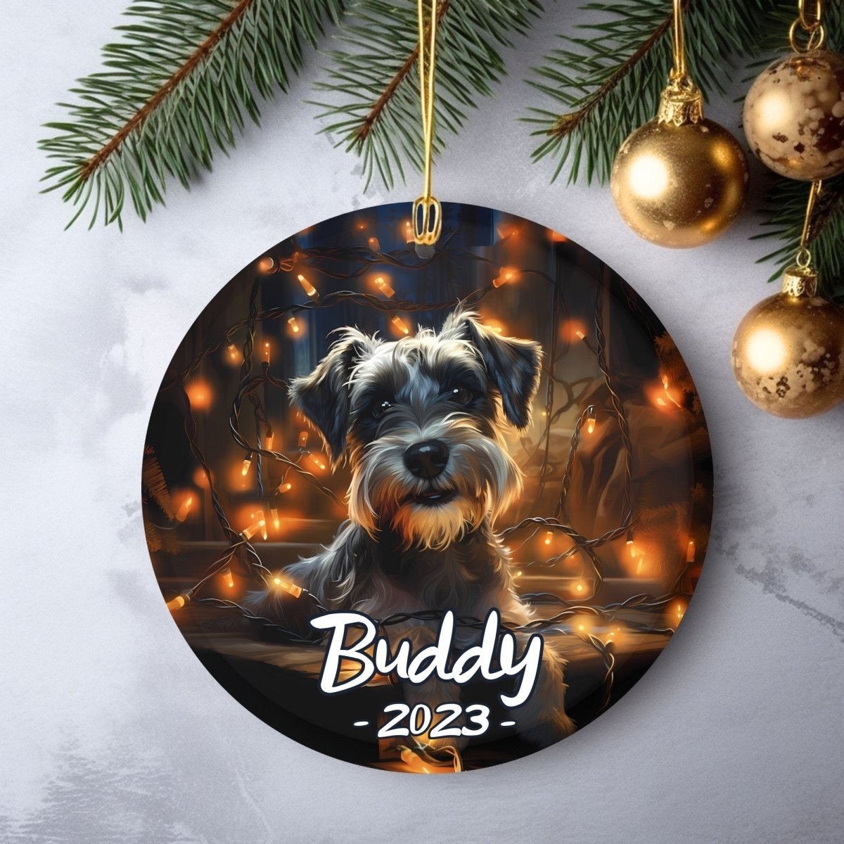 Personalised Dog Ornament - Custom Round Ceramic Pet Ornament, First Christmas with Dog, Memory Tree Decoration, Dog Lover Gift - Everything Pixel