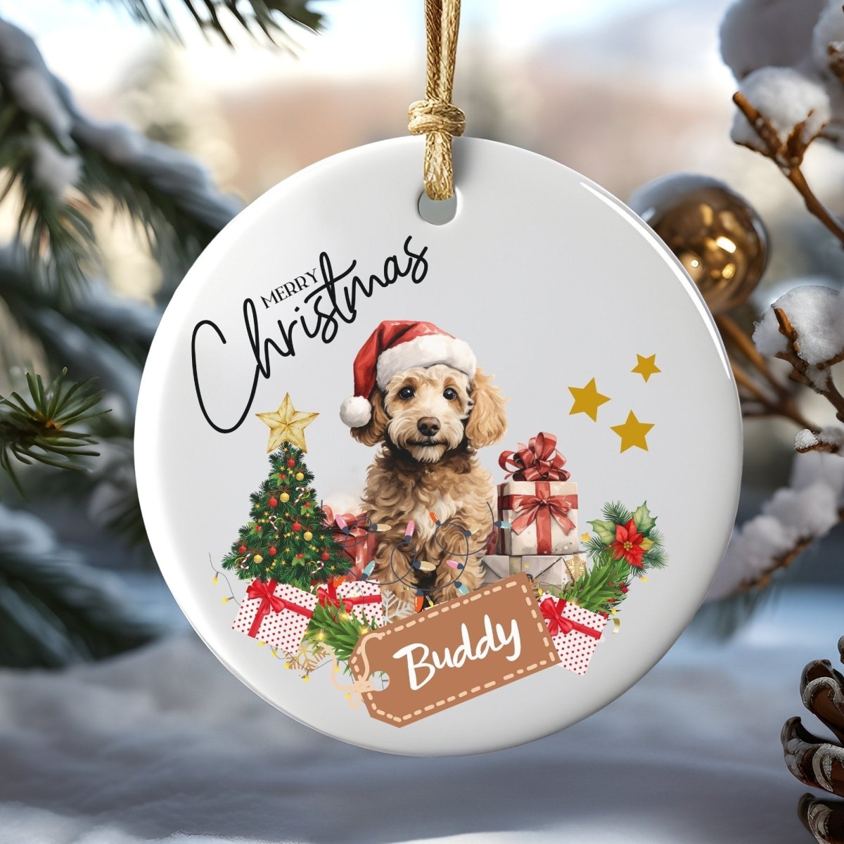 Personalised Dog Ornament - Custom Round Ceramic Pet Ornament, First Christmas with Dog, Memory Tree Decoration, Dog Lover Gift - Everything Pixel