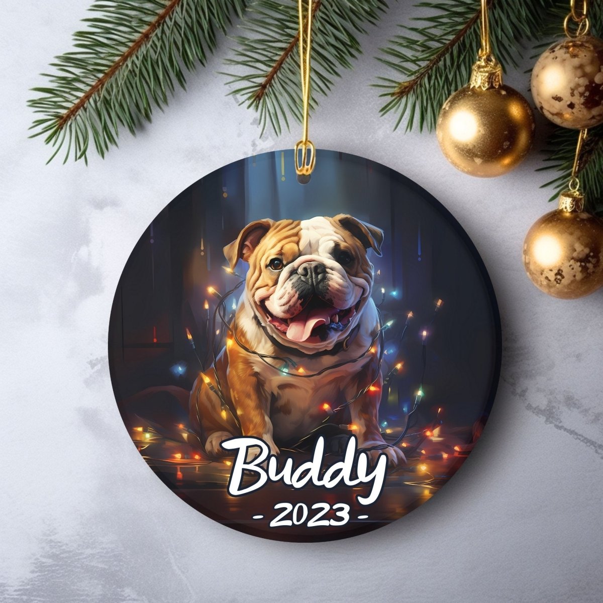 Personalised Dog Ornament - Custom Round Ceramic Pet Ornament, First Christmas with Dog, Memory Tree Decoration, Dog Lover Gift - Everything Pixel