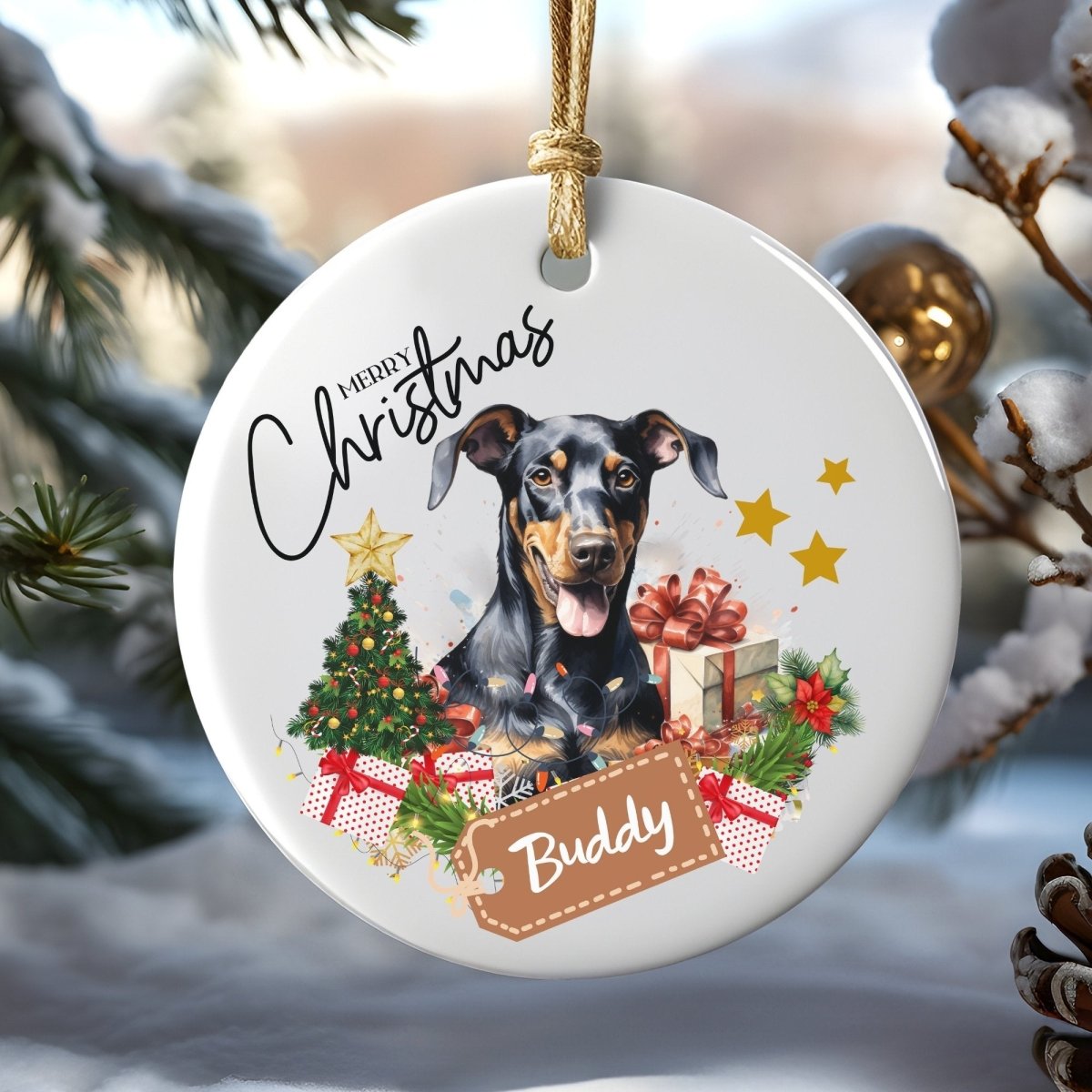 Personalised Dog Ornament - Custom Round Ceramic Pet Ornament, First Christmas with Dog, Memory Tree Decoration, Dog Lover Gift - Everything Pixel