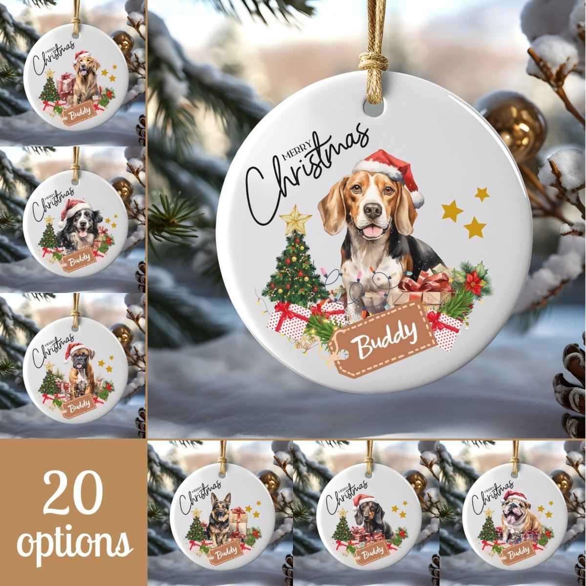 Personalised Dog Ornament - Custom Round Ceramic Pet Ornament, First Christmas with Dog, Memory Tree Decoration, Dog Lover Gift - Everything Pixel