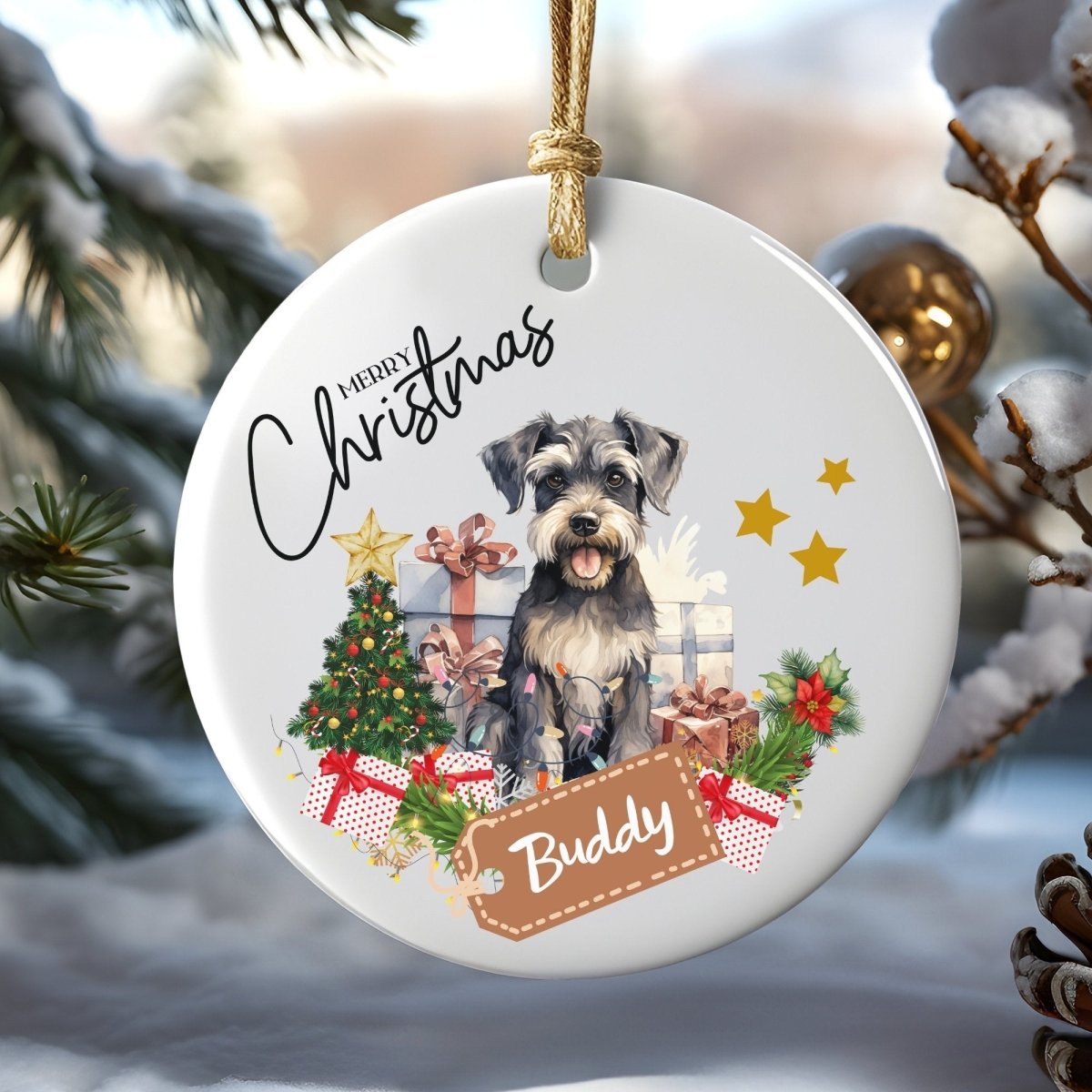 Personalised Dog Ornament - Custom Round Ceramic Pet Ornament, First Christmas with Dog, Memory Tree Decoration, Dog Lover Gift - Everything Pixel