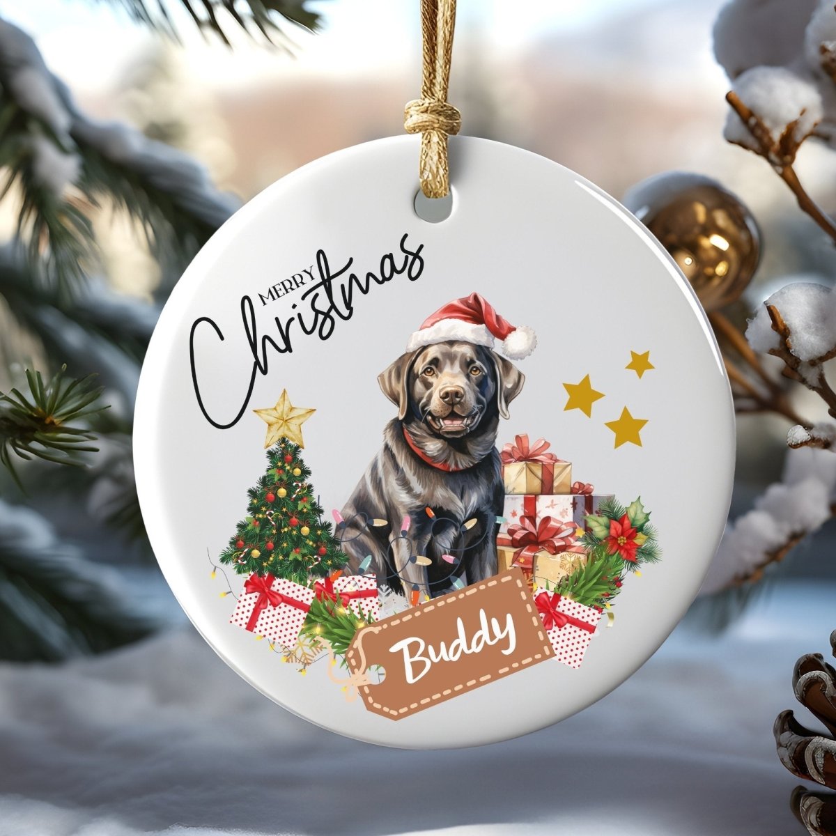 Personalised Dog Ornament - Custom Round Ceramic Pet Ornament, First Christmas with Dog, Memory Tree Decoration, Dog Lover Gift - Everything Pixel