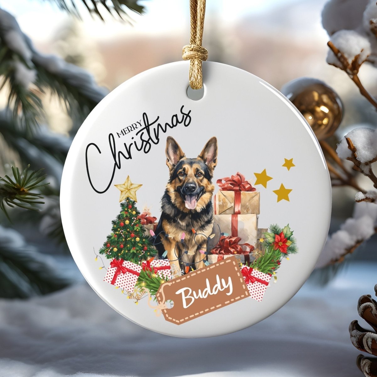 Personalised Dog Ornament - Custom Round Ceramic Pet Ornament, First Christmas with Dog, Memory Tree Decoration, Dog Lover Gift - Everything Pixel