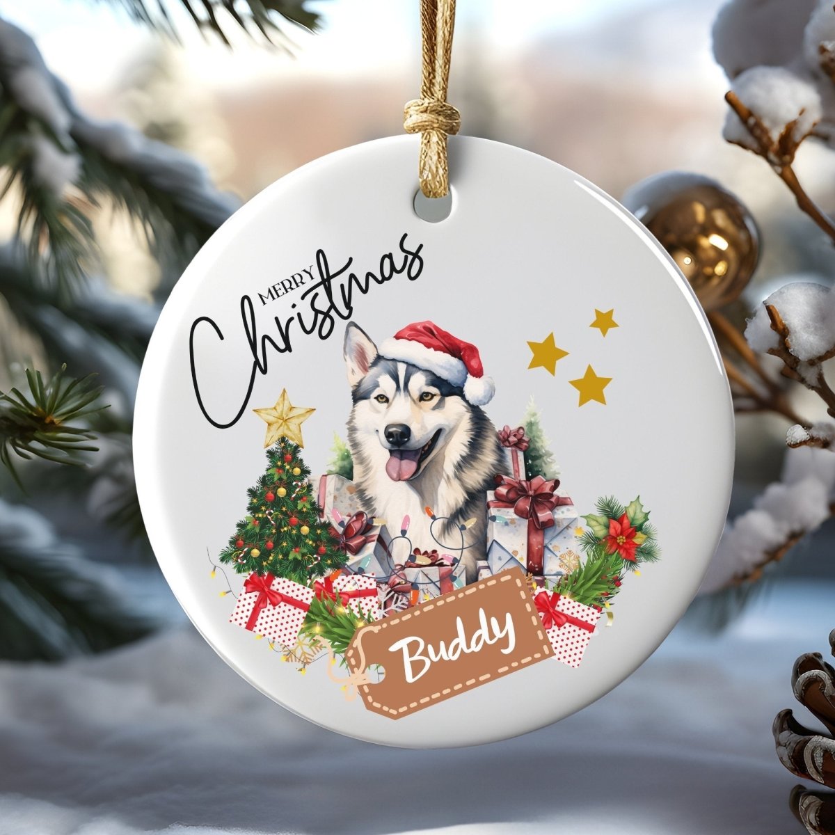 Personalised Dog Ornament - Custom Round Ceramic Pet Ornament, First Christmas with Dog, Memory Tree Decoration, Dog Lover Gift - Everything Pixel