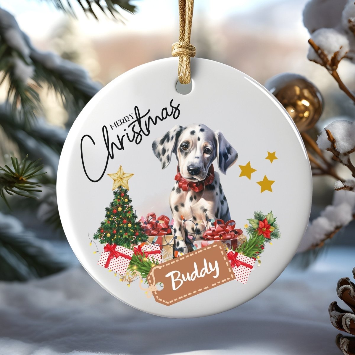 Personalised Dog Ornament - Custom Round Ceramic Pet Ornament, First Christmas with Dog, Memory Tree Decoration, Dog Lover Gift - Everything Pixel