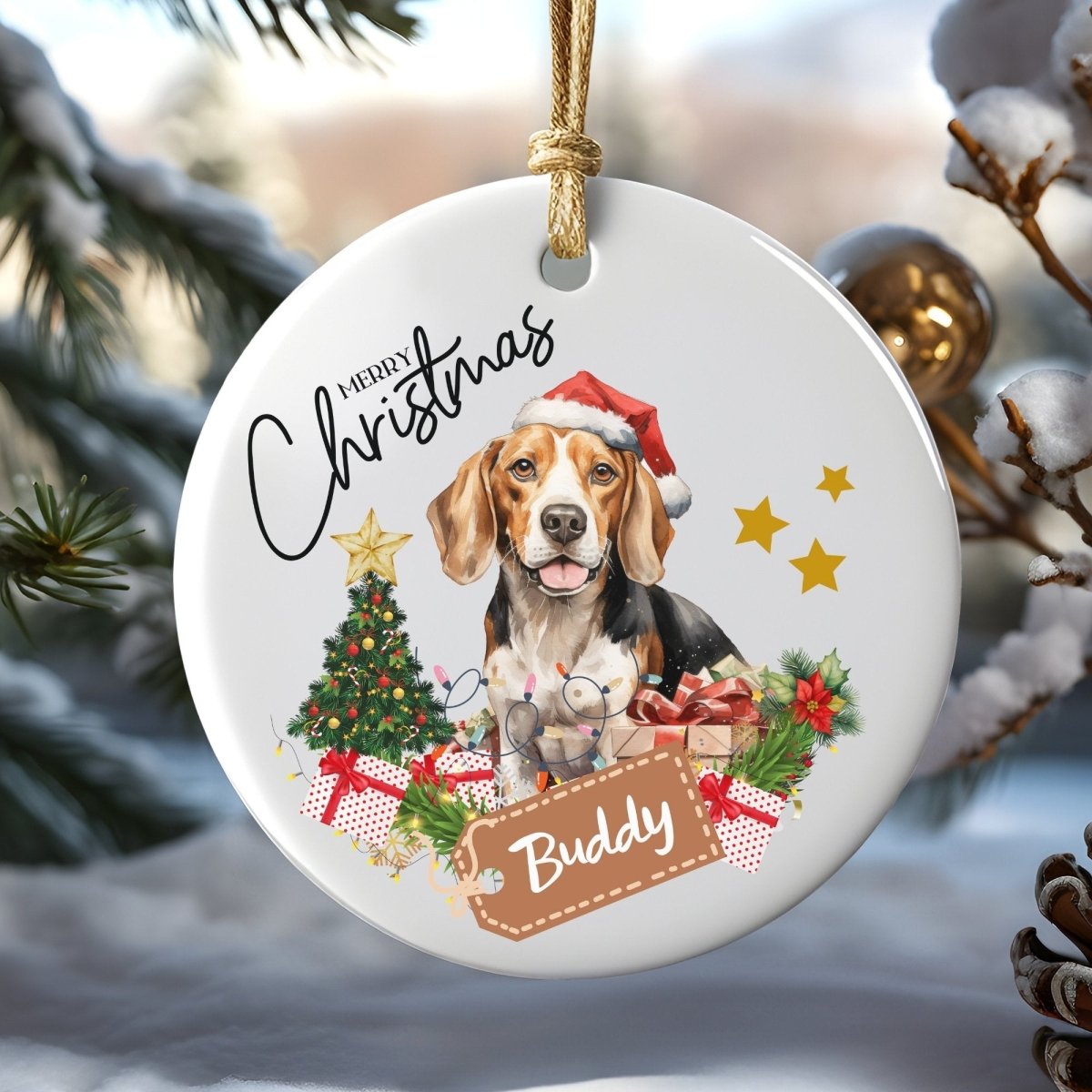 Personalised Dog Ornament - Custom Round Ceramic Pet Ornament, First Christmas with Dog, Memory Tree Decoration, Dog Lover Gift - Everything Pixel