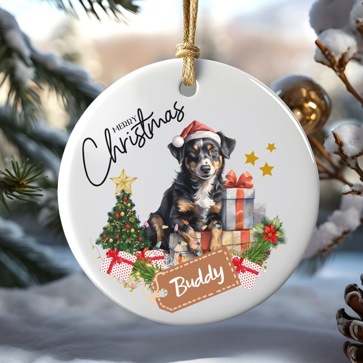 Personalised Dog Ornament - Custom Round Ceramic Pet Ornament, First Christmas with Dog, Memory Tree Decoration, Dog Lover Gift - Everything Pixel