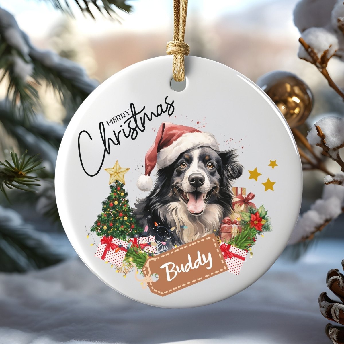 Personalised Dog Ornament - Custom Round Ceramic Pet Ornament, First Christmas with Dog, Memory Tree Decoration, Dog Lover Gift - Everything Pixel