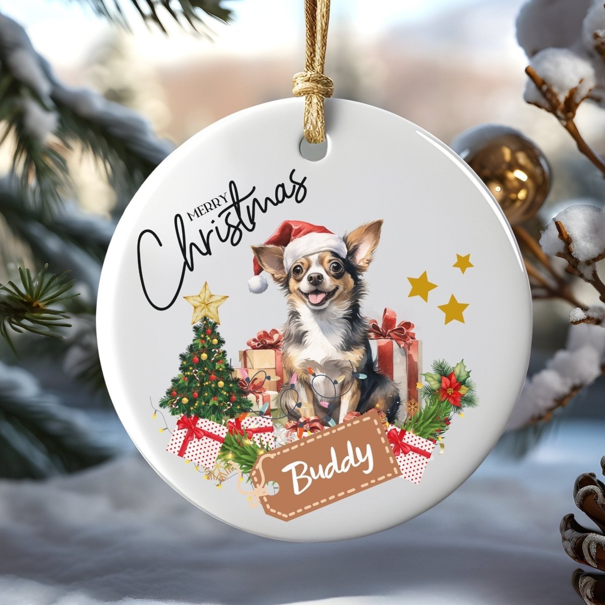 Personalised Dog Ornament - Custom Round Ceramic Pet Ornament, First Christmas with Dog, Memory Tree Decoration, Dog Lover Gift - Everything Pixel